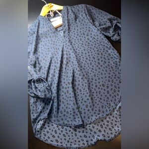 Lush Clothing Deep Grey Blue Animal Print Blouse Size Small NWOT